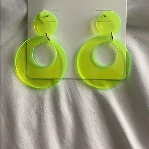 Neon green circle earrings